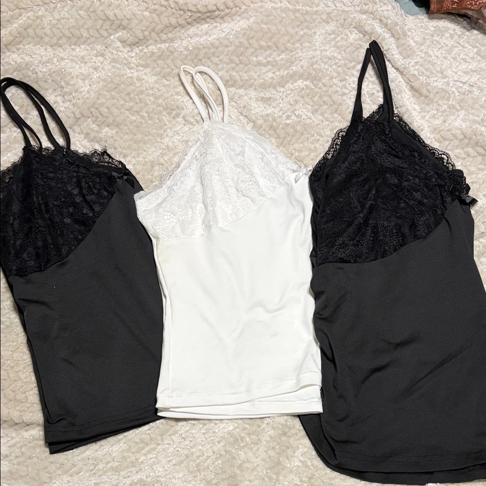 Black and White Lace Cropped Camisole Set